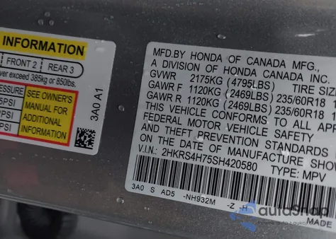 2025 Honda Cr-V Ex-L Awd z USA, uszkodzony, nr VIN 2HKRS4H75SH420580